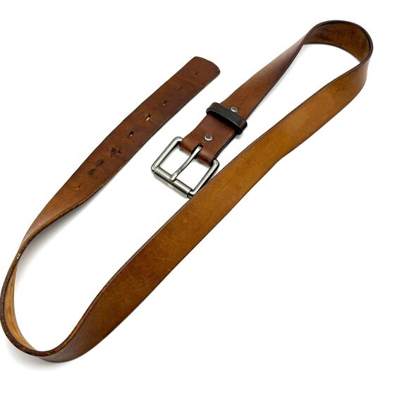 Vintage Distressed Brown Leather Belt 38 Silver Roller Buckle Worn Streetwear - Picture 8 of 10